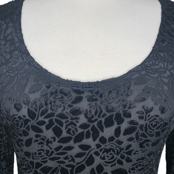 Vintage Jay Jacobs Women Black Floral Velvet Skater Dress Small Long Sleeves - Picture 4 of 5